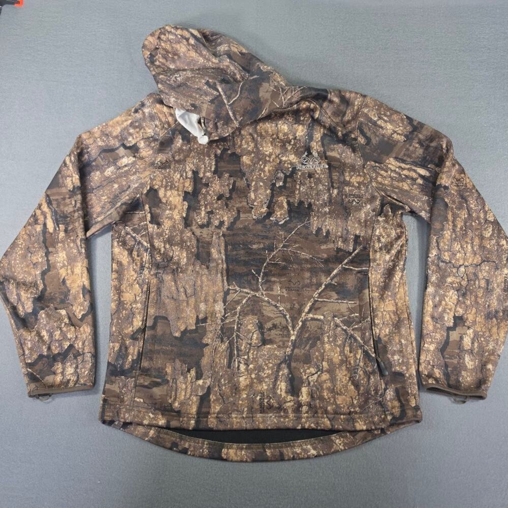 Realtree Timber Camo Fleece Hoodie Mens M Built In Face Mask Gaiter Pullover
